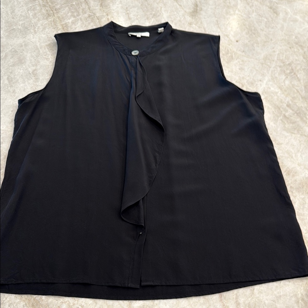 Vince Black Sleeveless Relaxed Blouse with Mandarin Collar